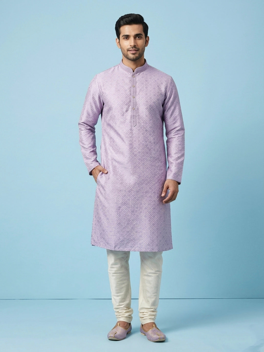 Lavender  Art Silk Jaquard Kurta Set Festive Wear