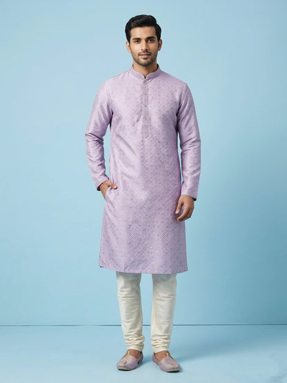 Lavender  Art Silk Jaquard Kurta Set Festive Wear