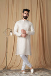 Beige Matka Silk Embroidered Kurta Pyjama