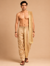 Gold Art Silk Zari Border Dhoti with Dupatta Festive Wear