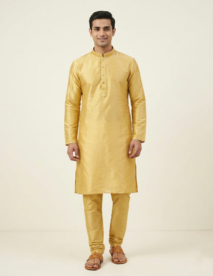 Lemon Yellow Art Silk Plain Kurta Set Festive Wear