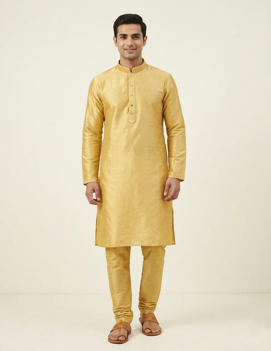 Lemon Yellow Art Silk Plain Kurta Set Festive Wear