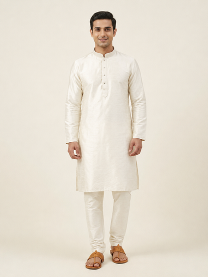 Cream Art Silk Plain Kurta Set Festive Wear