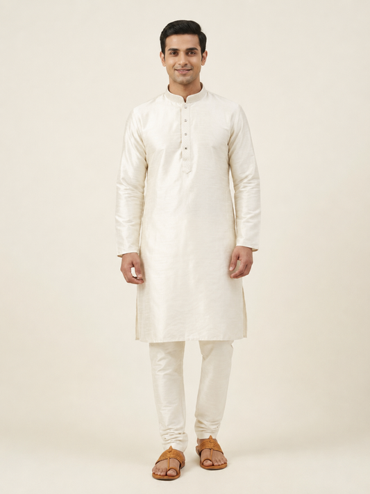 Cream Art Silk Plain Kurta Set Festive Wear