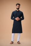 Teal Pure Cotton Self Jaquard Kurta Pyjama