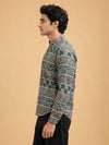 Bottle Green Linen Printed Short Kurta
