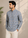 Pearl Grey Cotton Printed Short Kurta