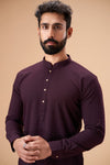 Wine Pure Cotton Self Jaquard Kurta Pyjama