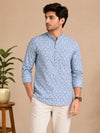 Sky Blue Cotton Printed Short Kurta