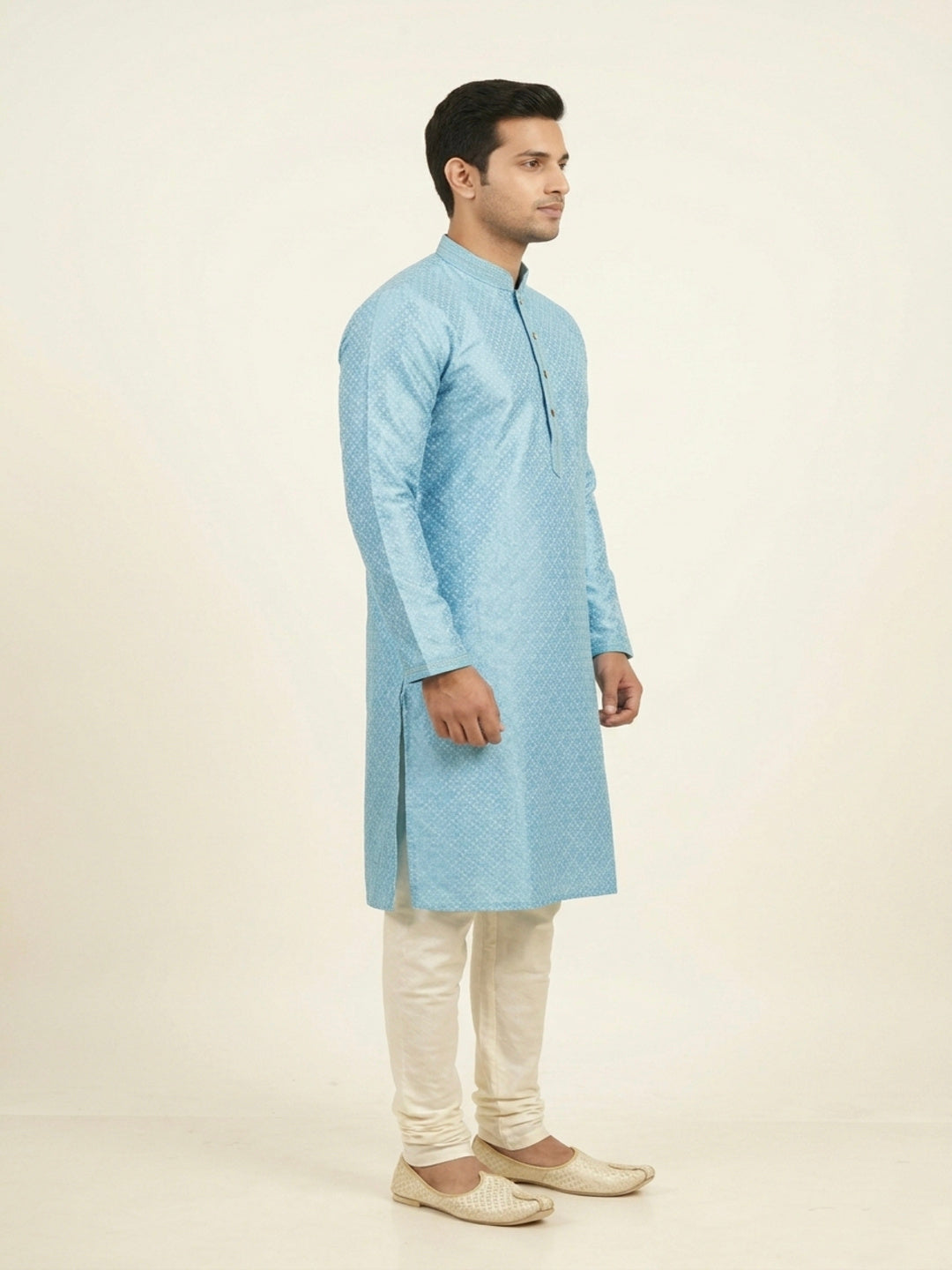 Sky Blue  Art Silk Jaquard Kurta Set Festive Wear