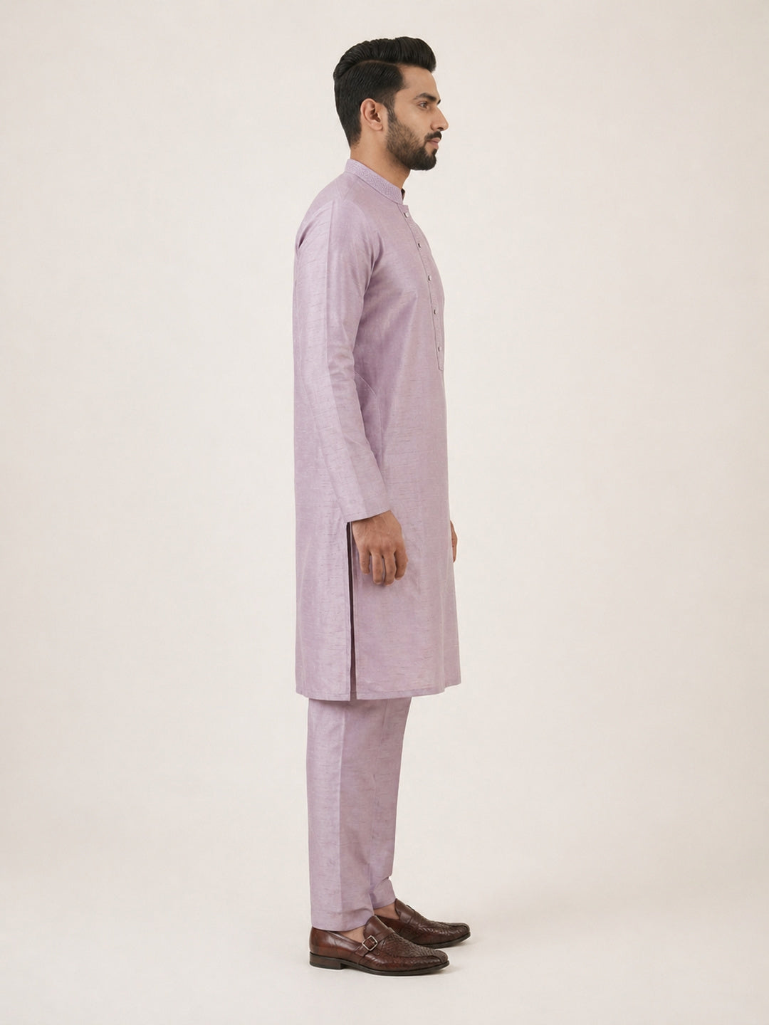 Lavender Art Silk Plain Kurta Set Festive Wear