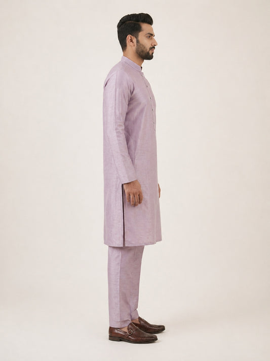 Lavender Art Silk Plain Kurta Set Festive Wear