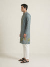 Gray  Art Silk  Foil Printed Kurta Set Festive Wear