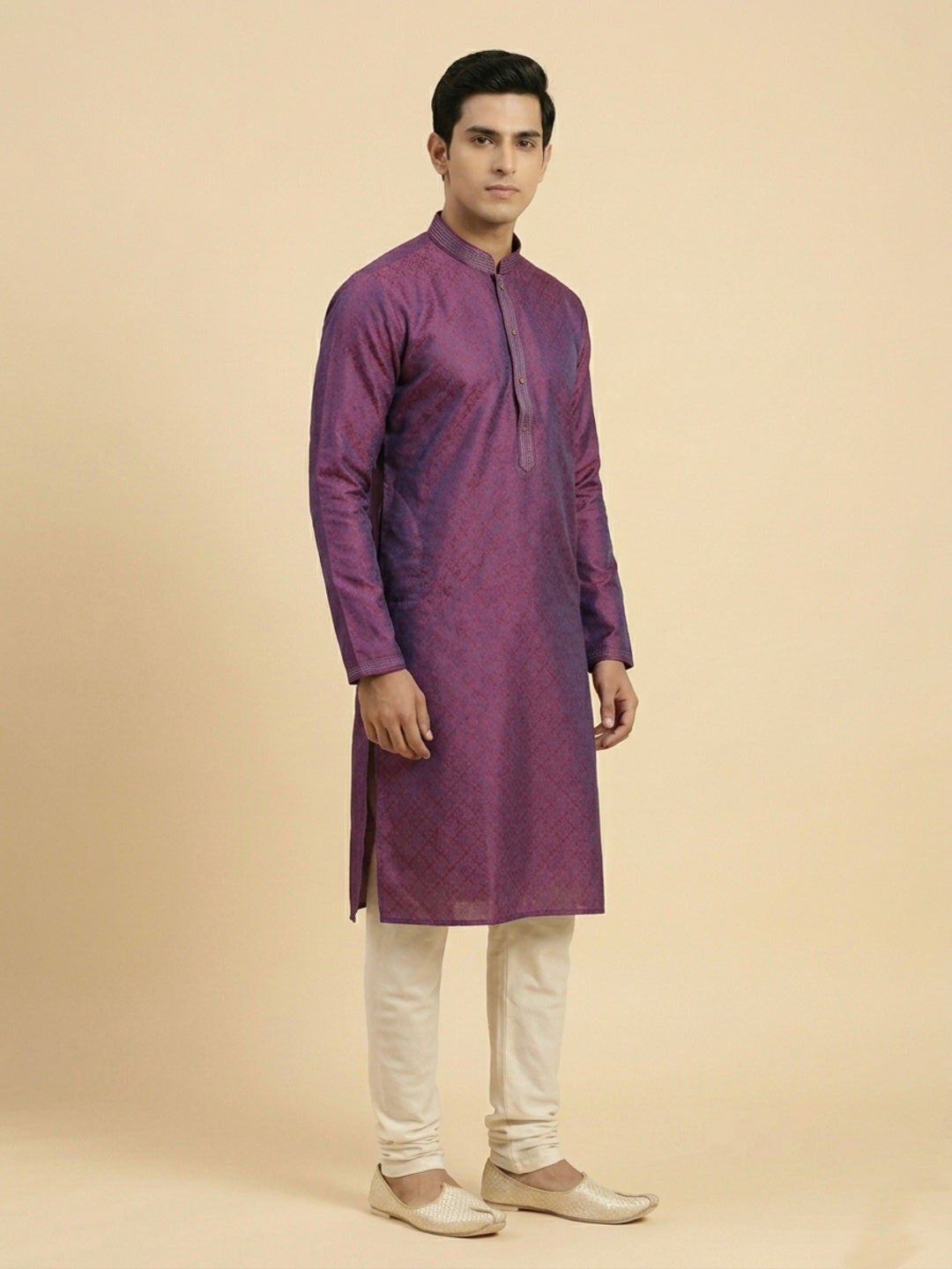 Purple  Art Silk Jaquard Kurta Set Festive Wear