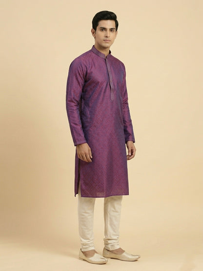 Purple  Art Silk Jaquard Kurta Set Festive Wear