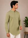 Olive Green Plain Cotton Short Kurta