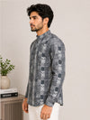 Ash Grey Cotton Printed Short Kurta