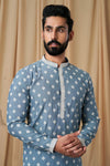 Air Force Blue Muslin Allover Embroidered Kurta Pyjama