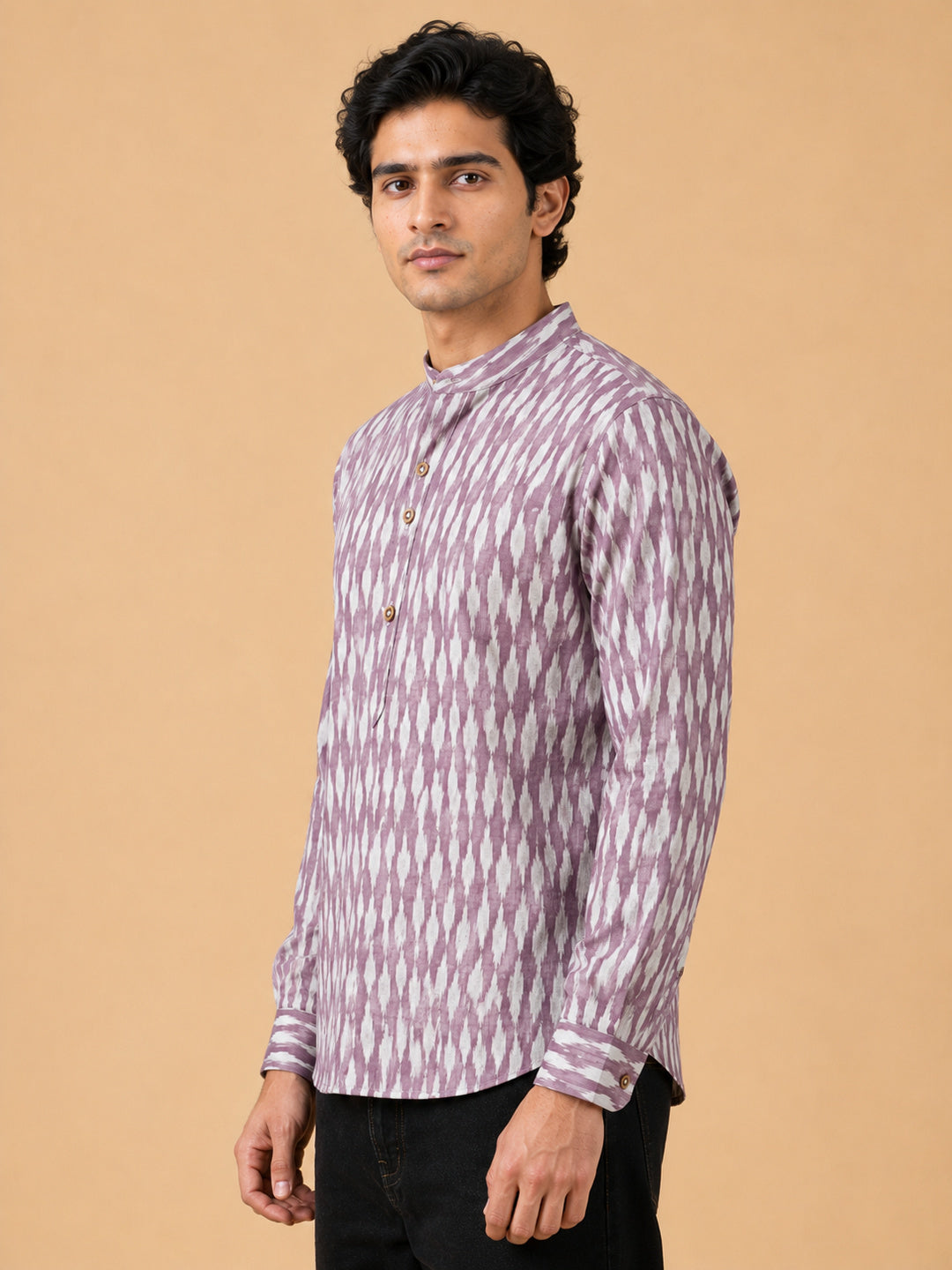 Lavender Linen Printed Short Kurta