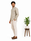 Beige Cotton Printed Short Kurta