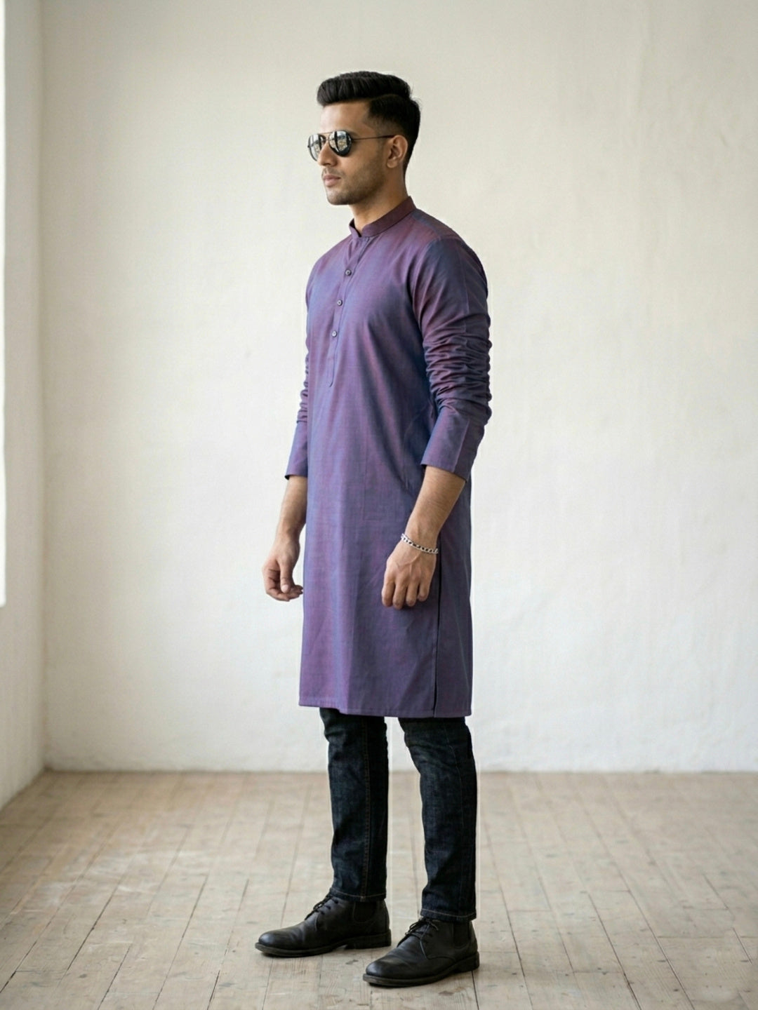 Purple Art Silk Plain Long Kurta for Casual Wear