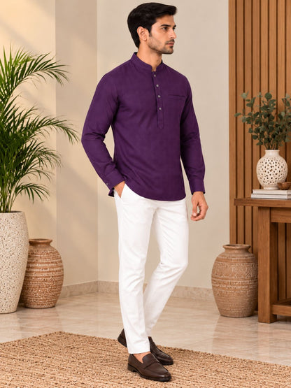 Wine Plain Textured Short Kurta