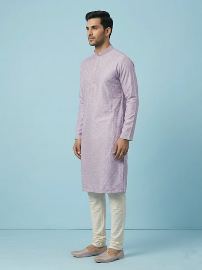 Lavender  Art Silk Jaquard Kurta Set Festive Wear