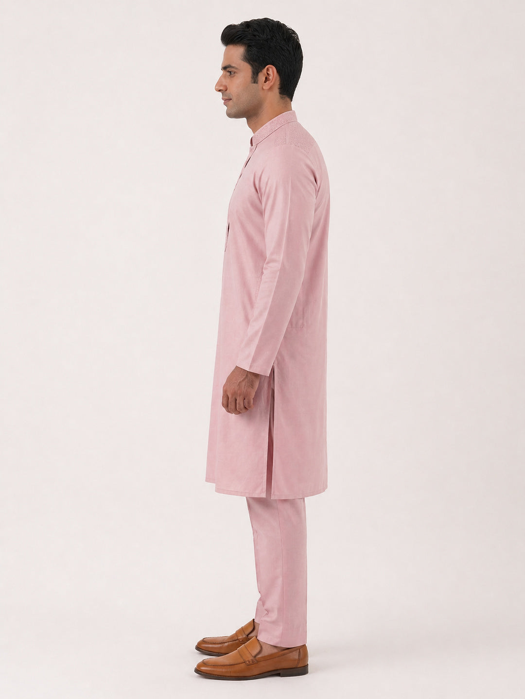 Onion Pink Art Silk Plain Kurta Set Festive Wear
