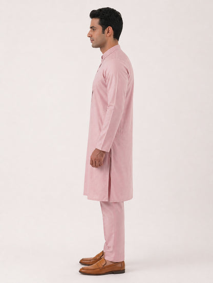 Onion Pink Art Silk Plain Kurta Set Festive Wear