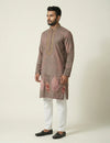 Brown Art Silk  Foil Printed Kurta Set Festive Wear