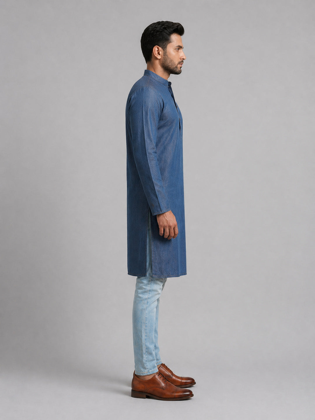 Gray Art Silk Plain Long Kurta for Casual Wear
