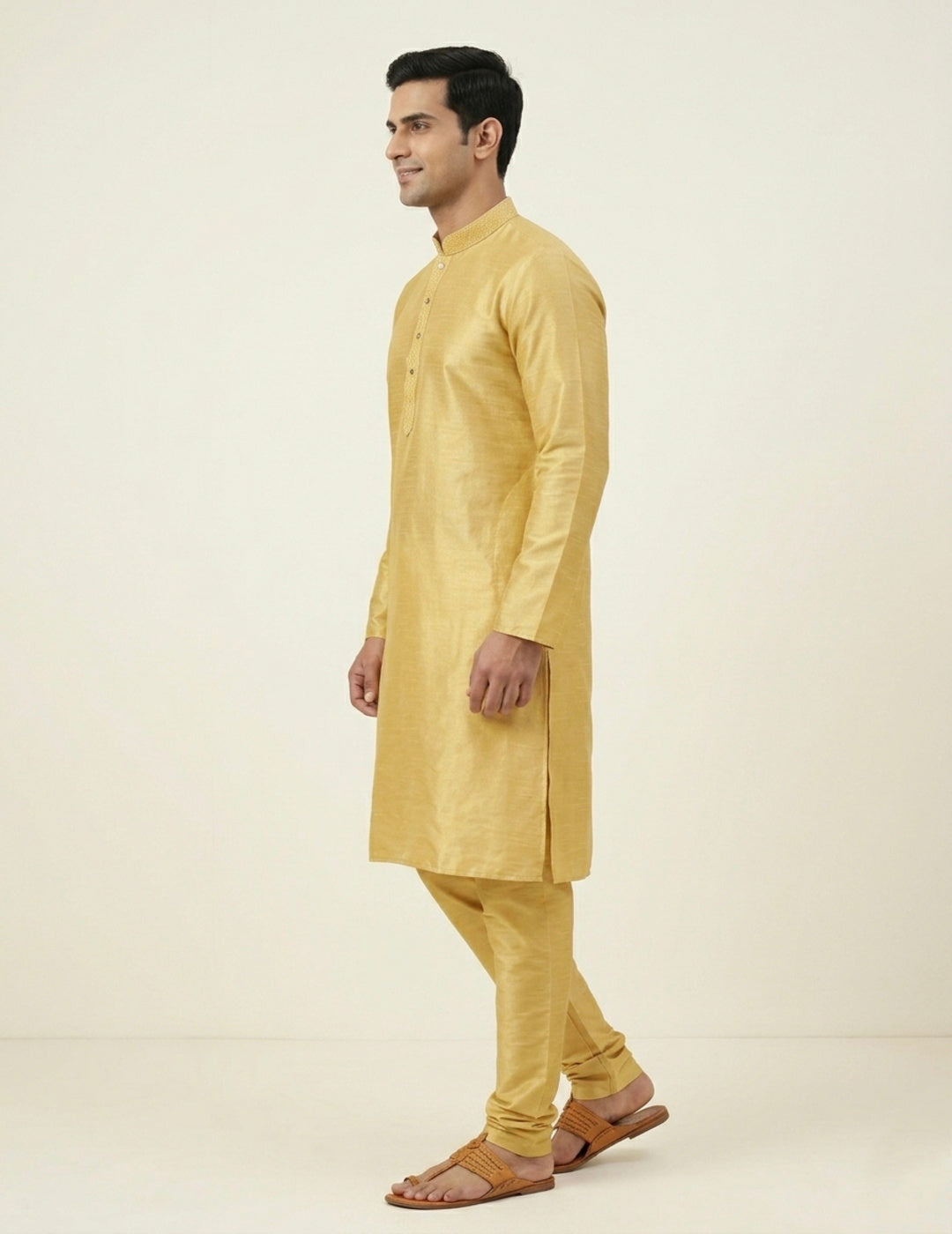 Lemon Yellow Art Silk Plain Kurta Set Festive Wear