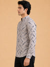 Beige Linen Printed Short Kurta