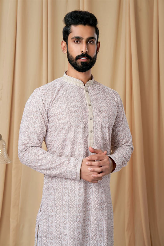 Beige Georgette Embroidered Kurta Pyjama