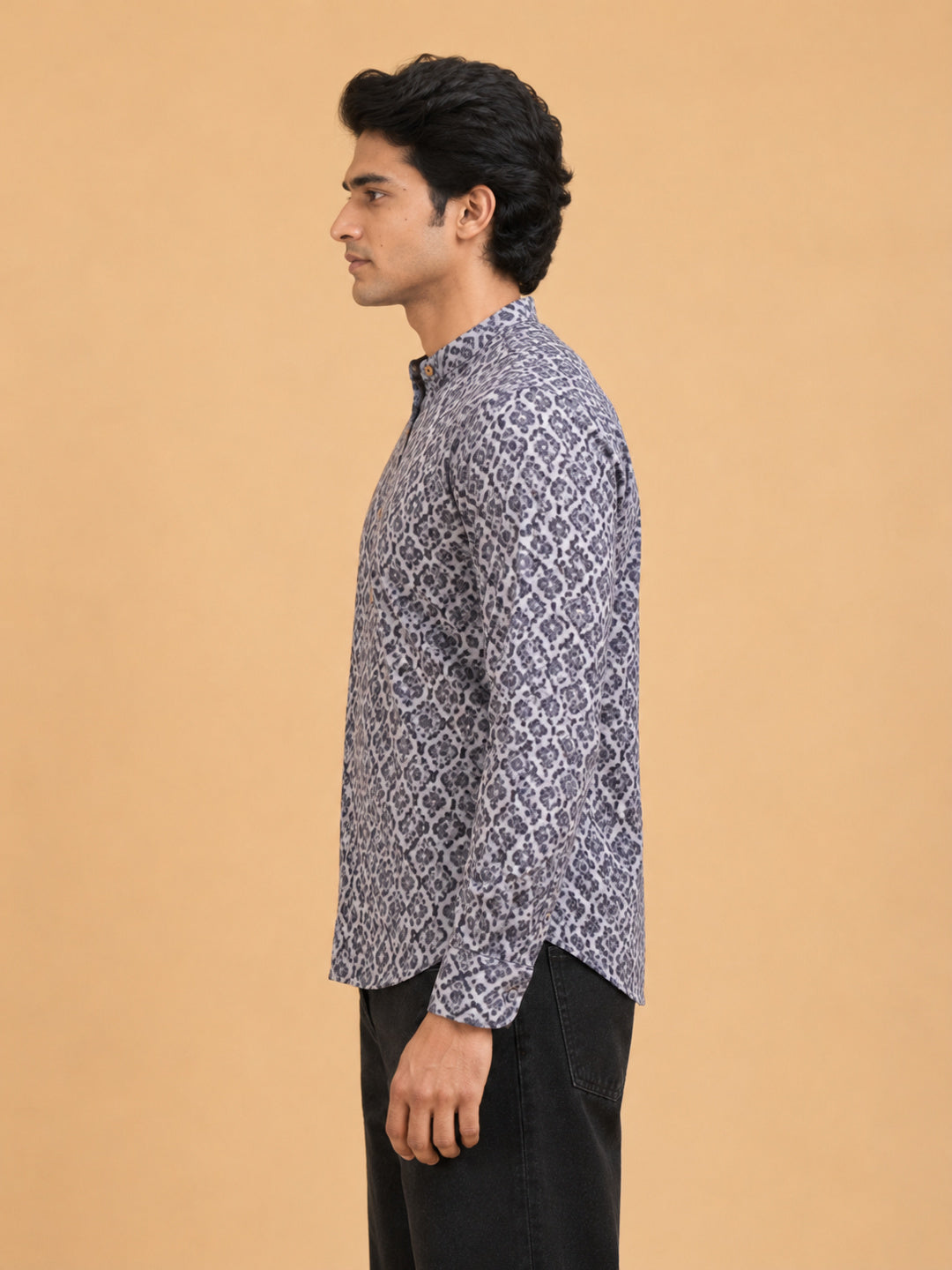 Gray Linen Printed Short Kurta