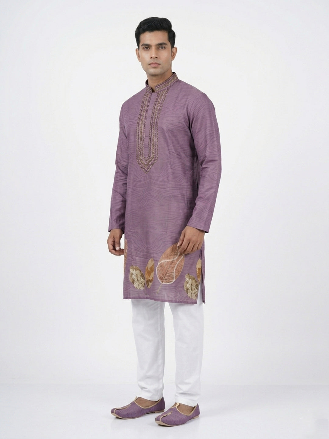 Purple  Art Silk  Foil Printed Kurta Set Festive Wear