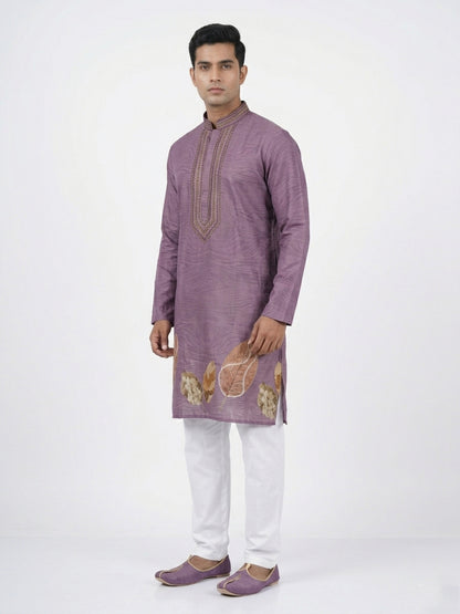 Purple  Art Silk  Foil Printed Kurta Set Festive Wear