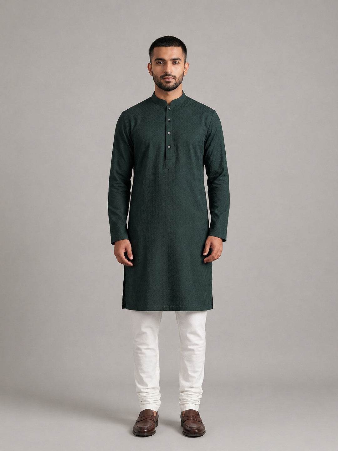 Teal Blue Rayon Plain Self Jaquard Kurta Set for Casual Wear