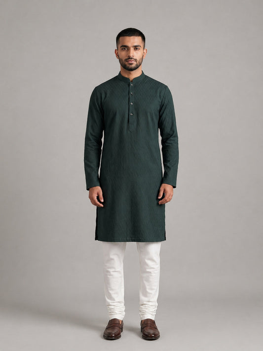 Teal Blue Rayon Plain Self Jaquard Kurta Set for Casual Wear
