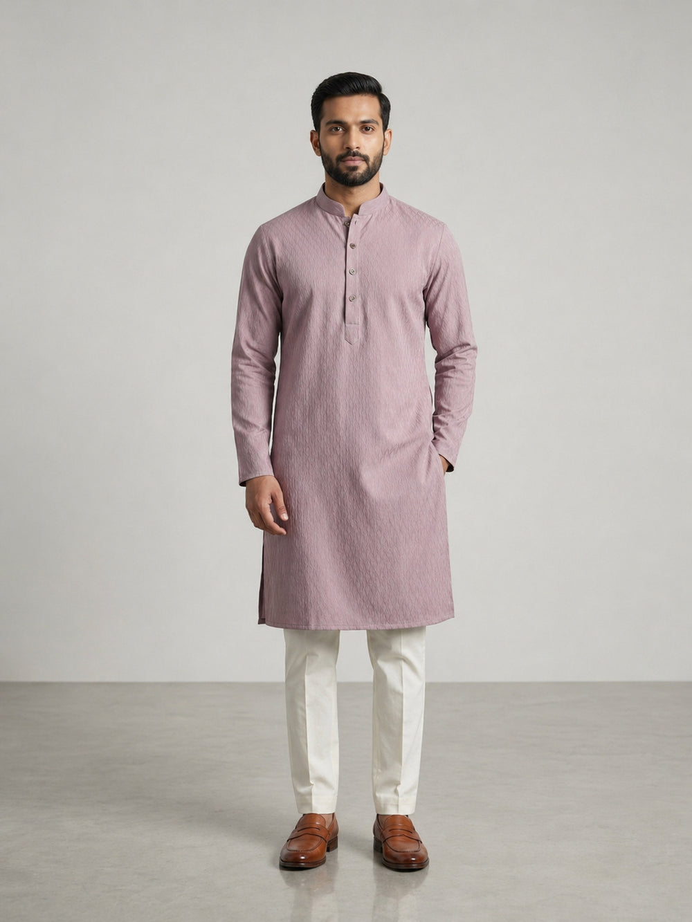 Onion Pink Rayon Plain Self Jaquard Kurta Set for Casual Wear
