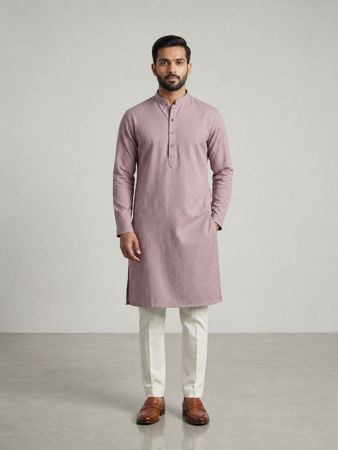 Onion Pink Rayon Plain Self Jaquard Kurta Set for Casual Wear