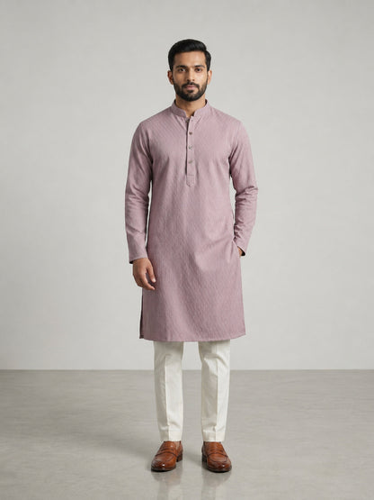 Onion Pink Rayon Plain Self Jaquard Kurta Set for Casual Wear