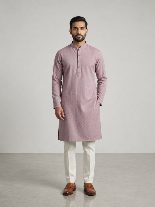 Onion Pink Rayon Plain Self Jaquard Kurta Set for Casual Wear