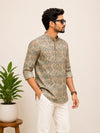 Coffee Brown Cotton Printed Short Kurta