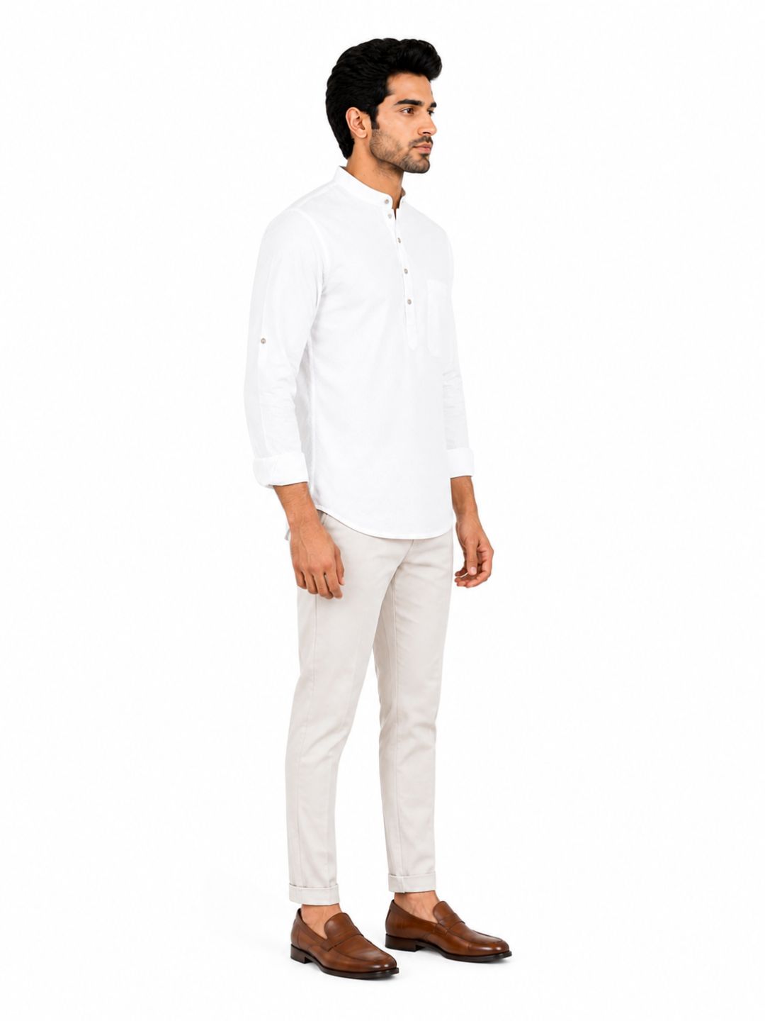 White Plain Cotton Short Kurta