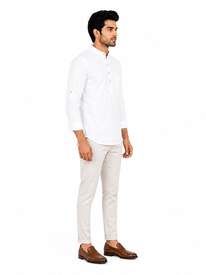 White Plain Cotton Short Kurta