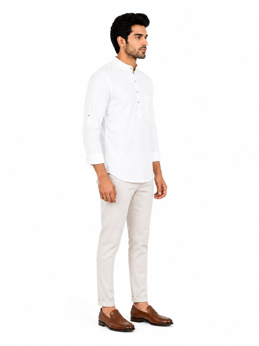 White Plain Cotton Short Kurta