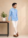 Sky Blue Cotton Printed Short Kurta