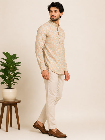 Lemon Yellow Cotton Printed Short Kurta