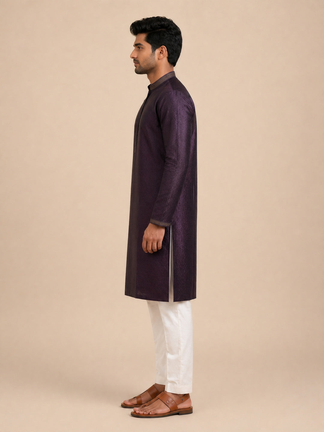 Wine Art Silk Jaquard Kurta Set Festive Wear